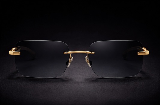 Apex Noir – Rimless Gold Sculpted Sunglasses